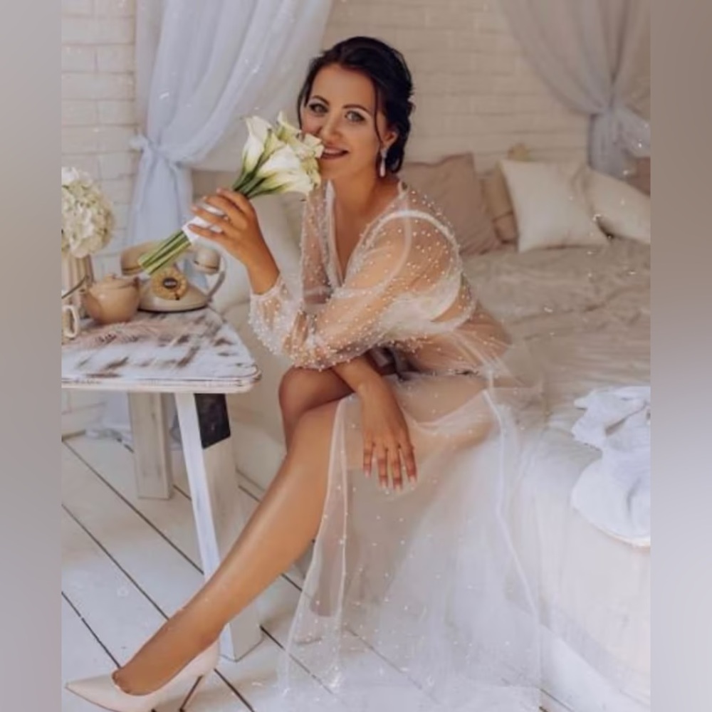 Sheer pearl bridal robe - size S